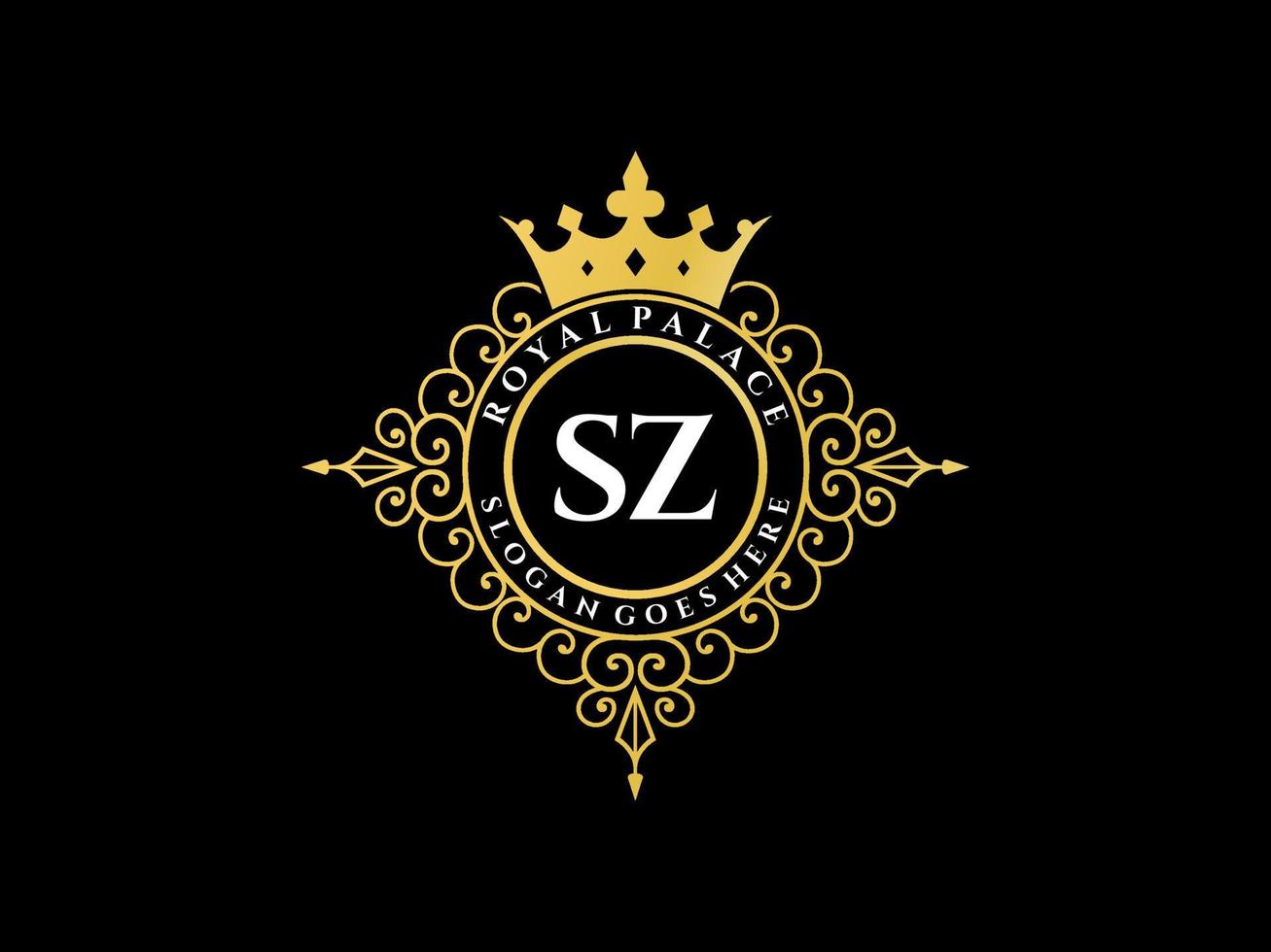 letra sz logotipo victoriano de lujo real antiguo con marco ornamental. vector