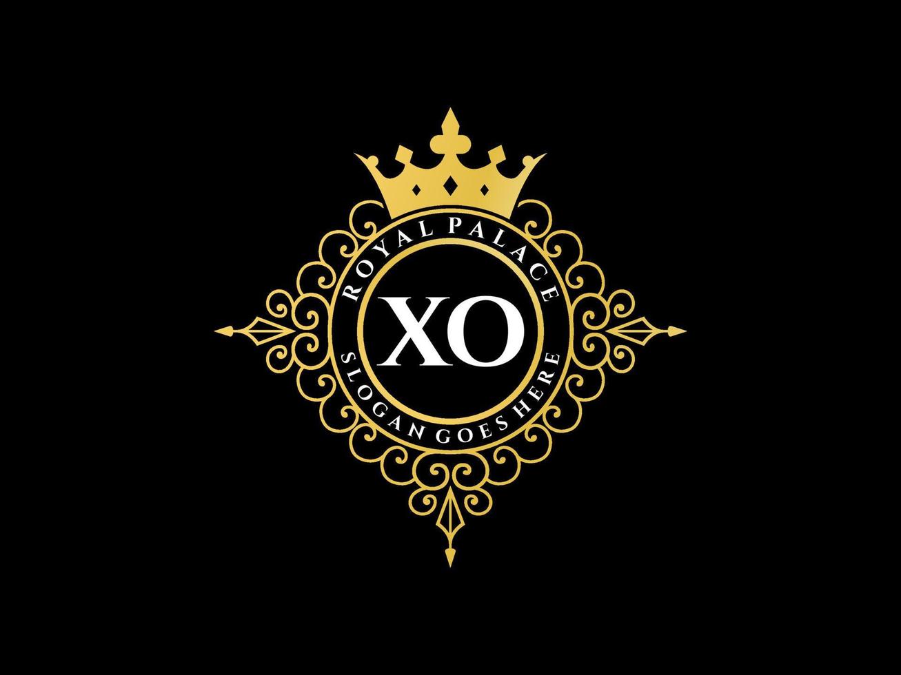 Letter XO Antique royal luxury victorian logo with ornamental frame. vector