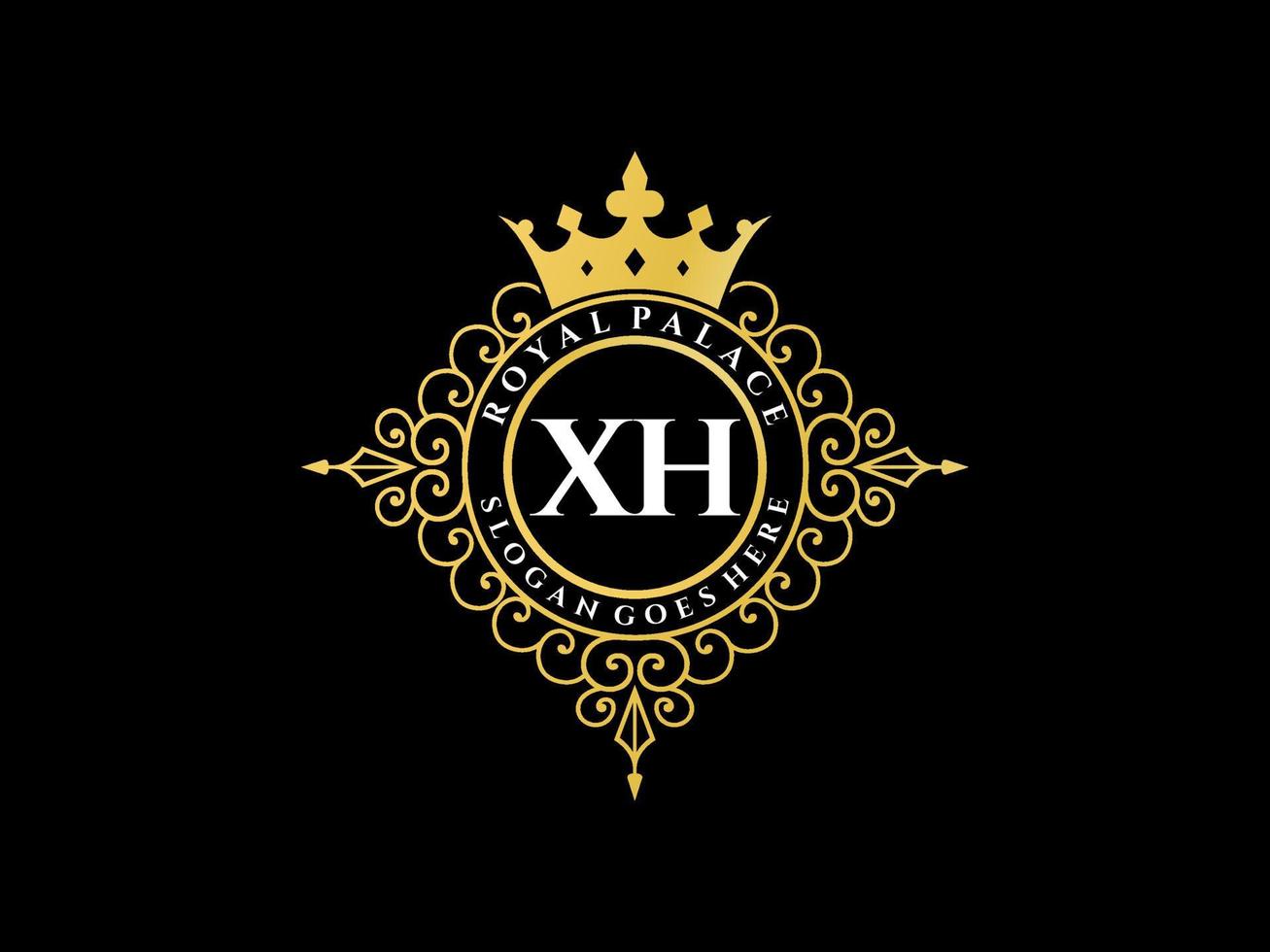 Letter XH Antique royal luxury victorian logo with ornamental frame. vector