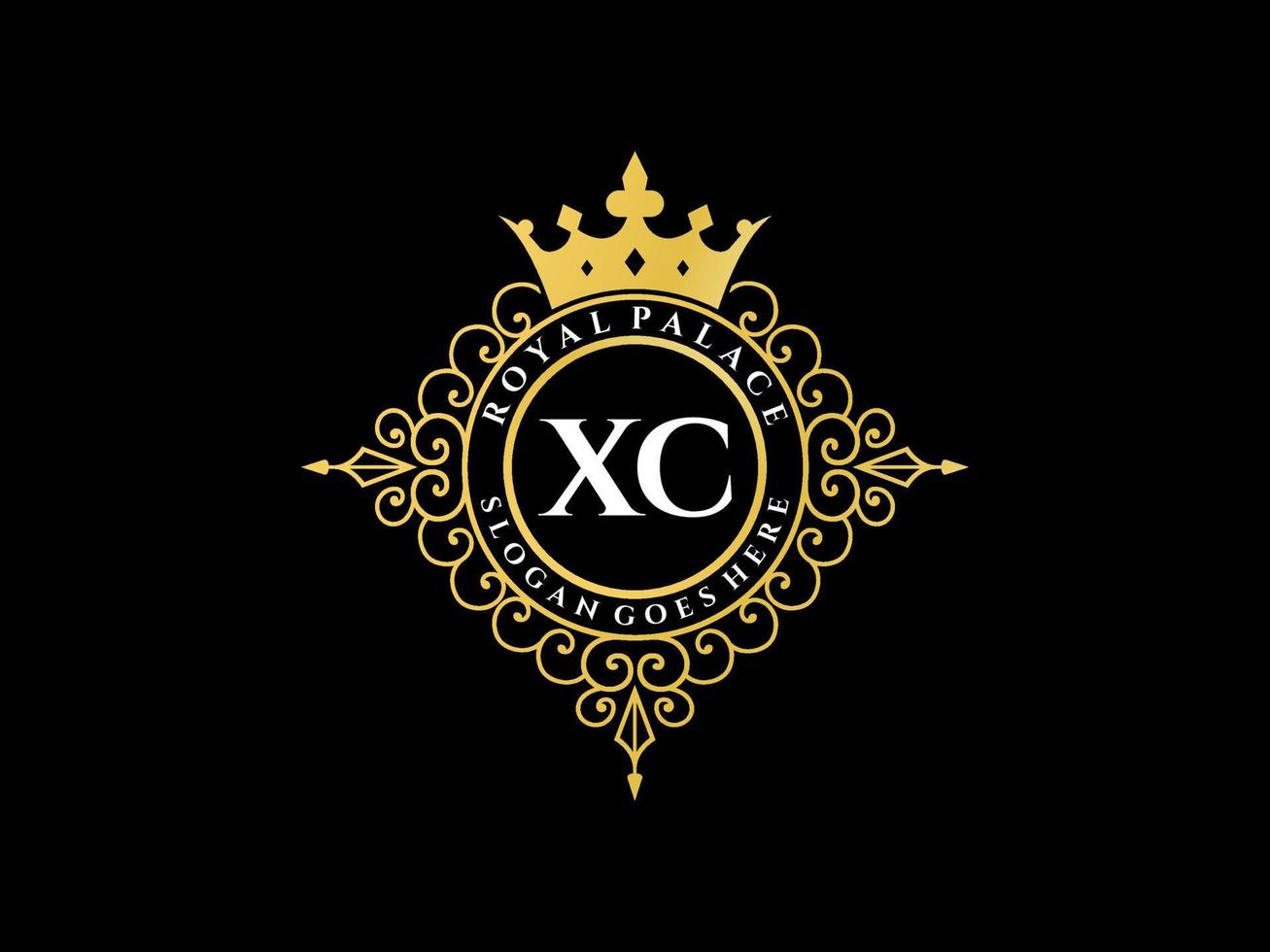 letra xc logotipo victoriano de lujo real antiguo con marco ornamental. vector