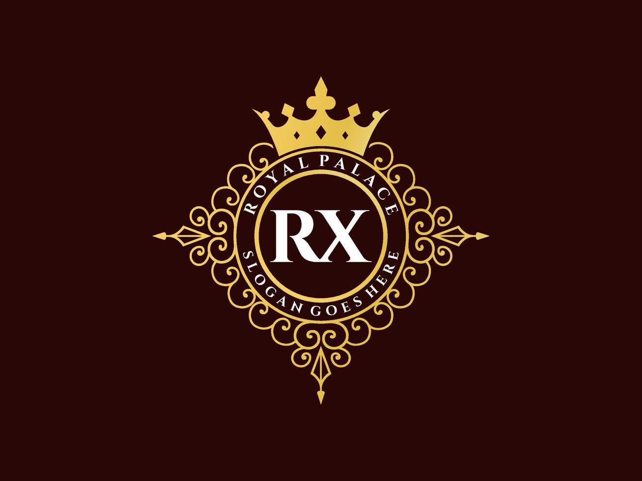 Letter RX Antique royal luxury victorian logo with ornamental frame. vector