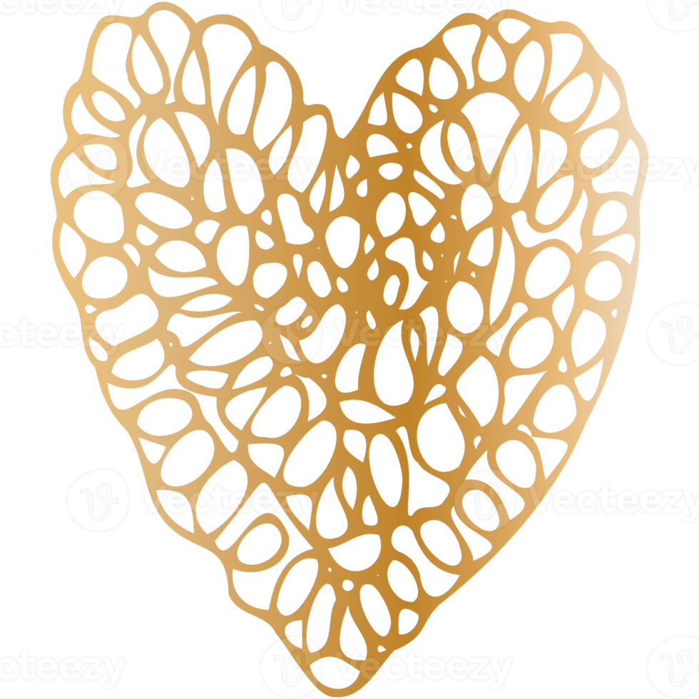 Simple golden doodle hand drawn heart. Isolated design element for valentine's day, wedding, romance png