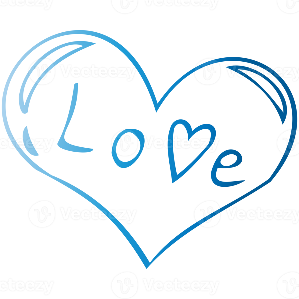 Simple blue doodle heart. Isolated design element for valentine's day, wedding, romance. Transparent PNG clipart
