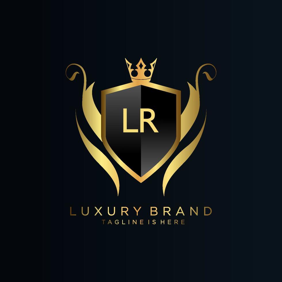 LR Letter Initial with Royal Template.elegant with crown logo vector, Creative Lettering Logo Vector Illustration.