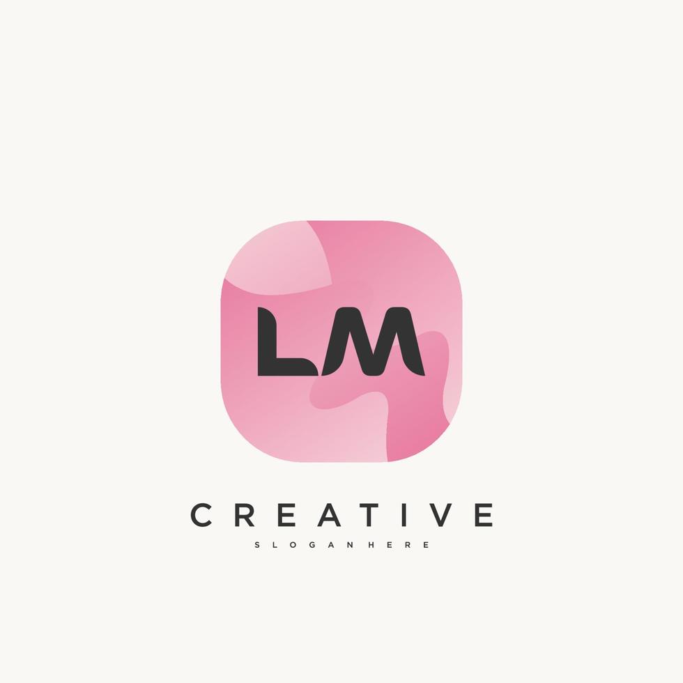 LM Initial Letter logo icon design template elements with wave colorful art vector