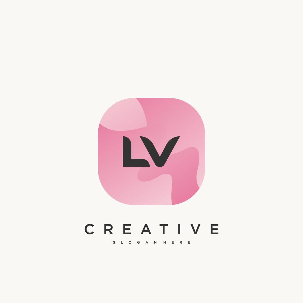 LV Initial Letter logo icon design template elements with wave colorful art vector