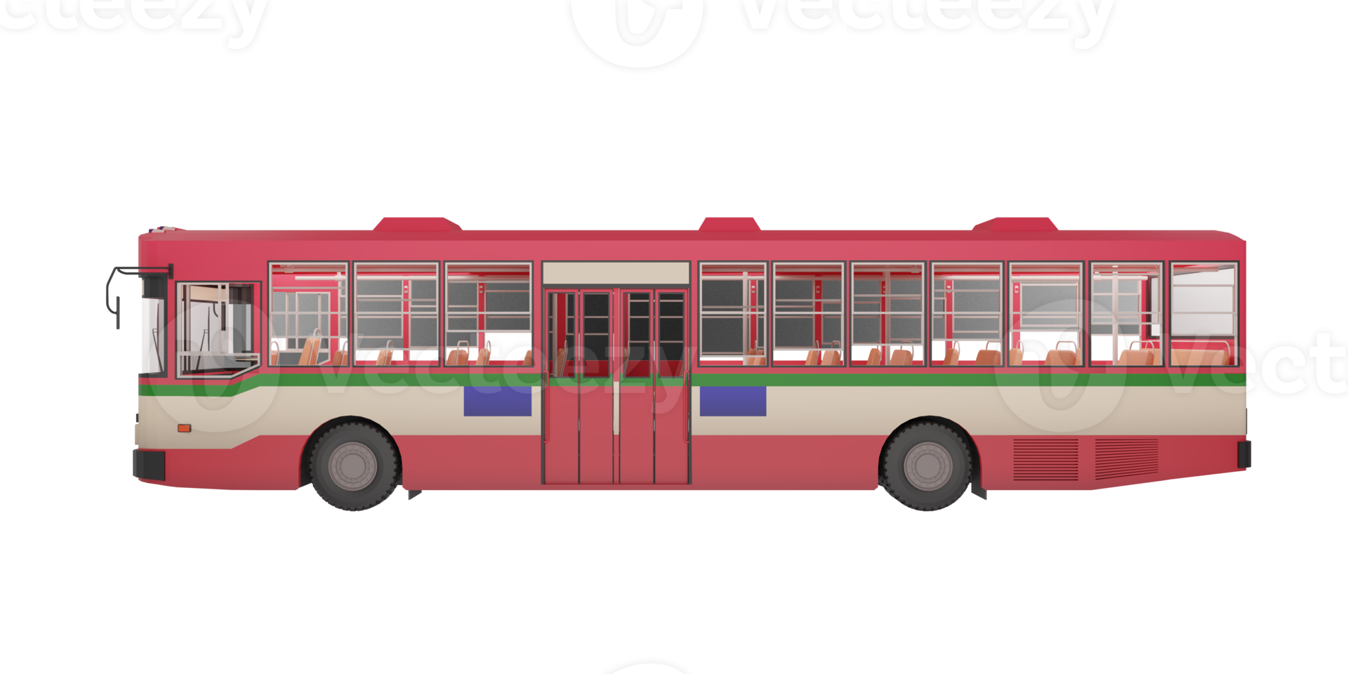 3D render thailand city bus red green white color transport png illustration