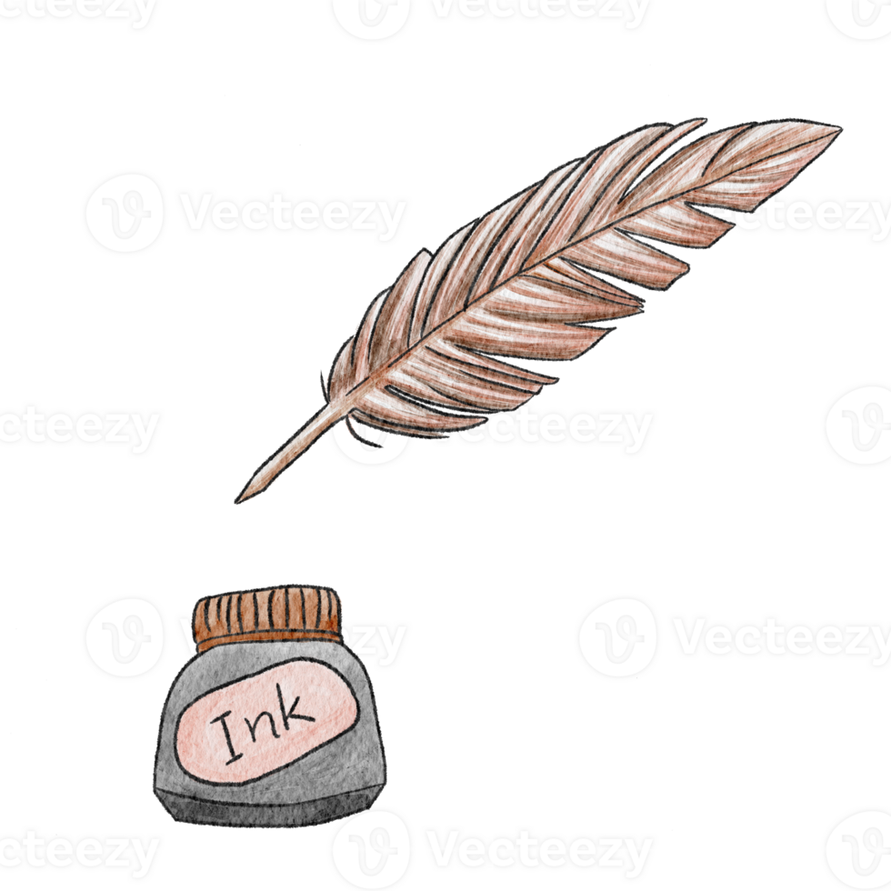 ilustración acuarela útiles escolares pluma tinta 13392174 PNG