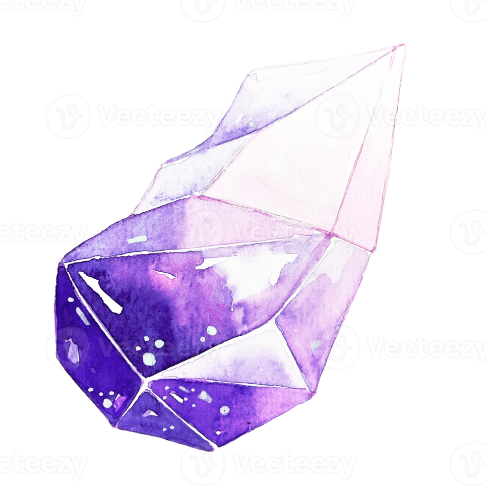 Watercolor illustration of crystal amethyst png