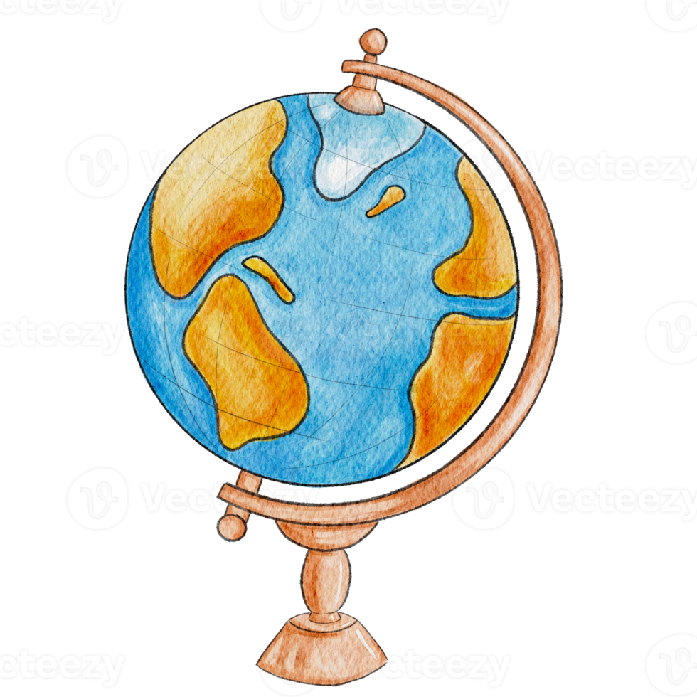 globe de fournitures scolaires illustration aquarelle png