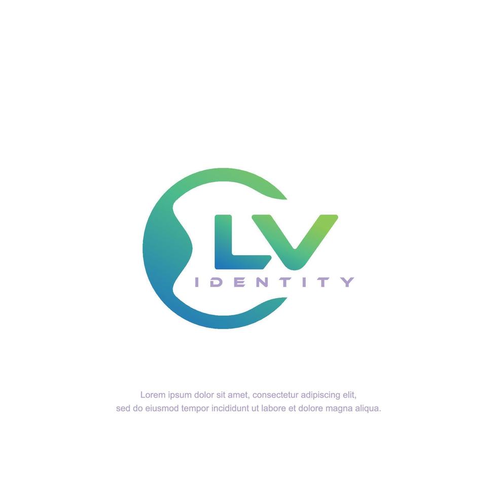 vector de plantilla de logotipo de línea circular de letra inicial lv con mezcla de color degradado