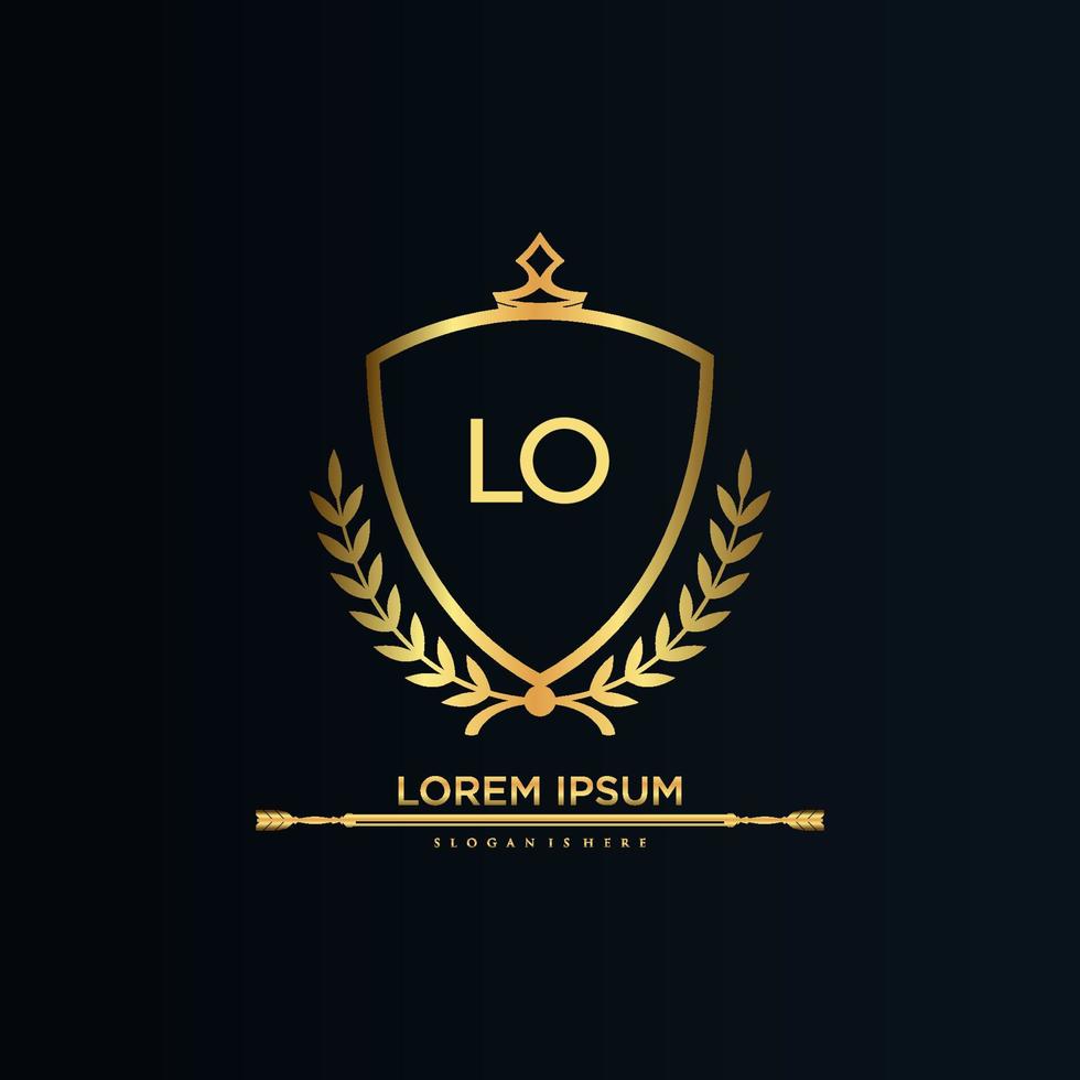 LO Letter Initial with Royal Template.elegant with crown logo vector, Creative Lettering Logo Vector Illustration.