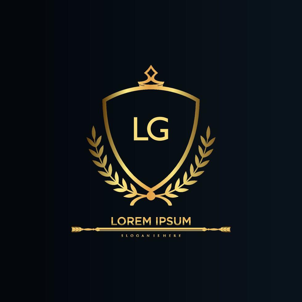 LG Letter Initial with Royal Template.elegant with crown logo vector, Creative Lettering Logo Vector Illustration.