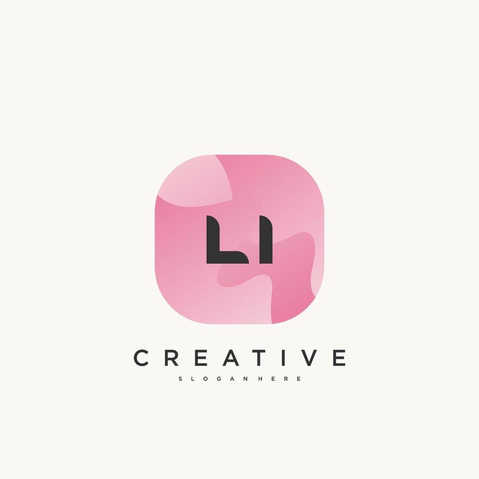 elementos de plantilla de diseño de icono de logotipo de letra inicial li con arte colorido de onda vector