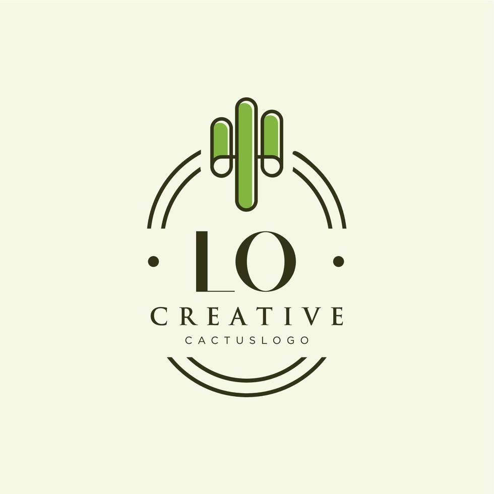 lo letra inicial vector de logotipo de cactus verde