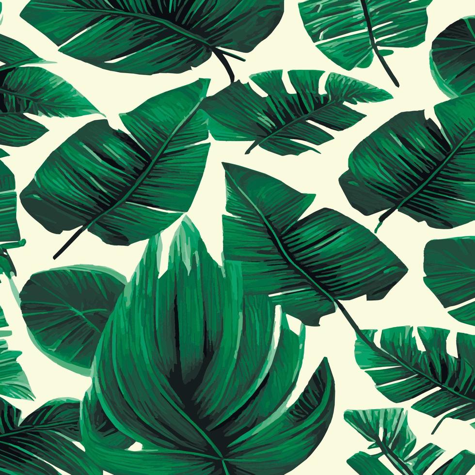 ilustración de vector de selva con patrón de hojas tropicales. impresión de verano de moda. exótico patrón sin costuras. hojas tropicales turquesas y verdes. fondo de pantalla de la jungla exótica.