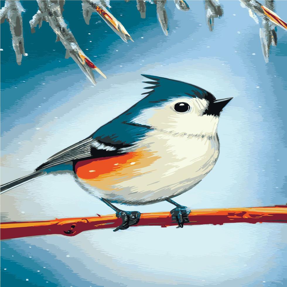 Vector realistic detailed vector illustration winter birds branches. Winter design elements Christmas, holidays. sitting branch. Winter background. Tree branch without leaves with flying birds.