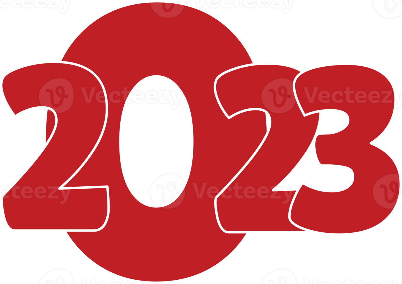 Red 2023 Happy New Year Numeric with White Contour. Number Logo Text Desing png