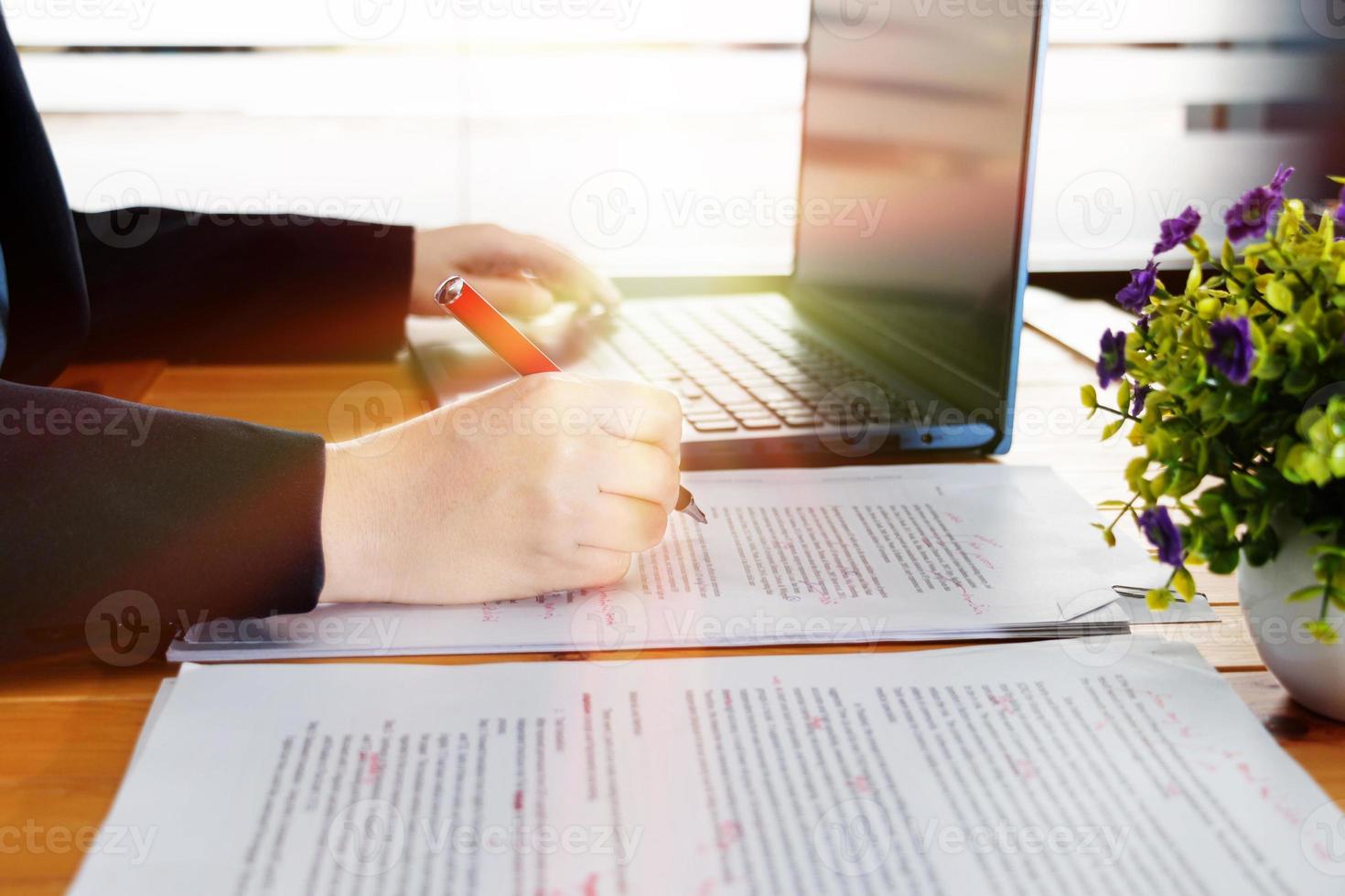 editing blur text on desk in office photo