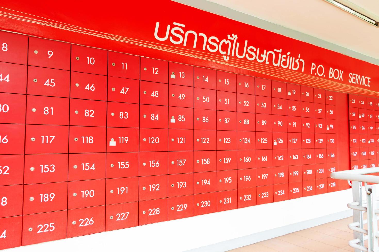 row of red mailbox for service photo