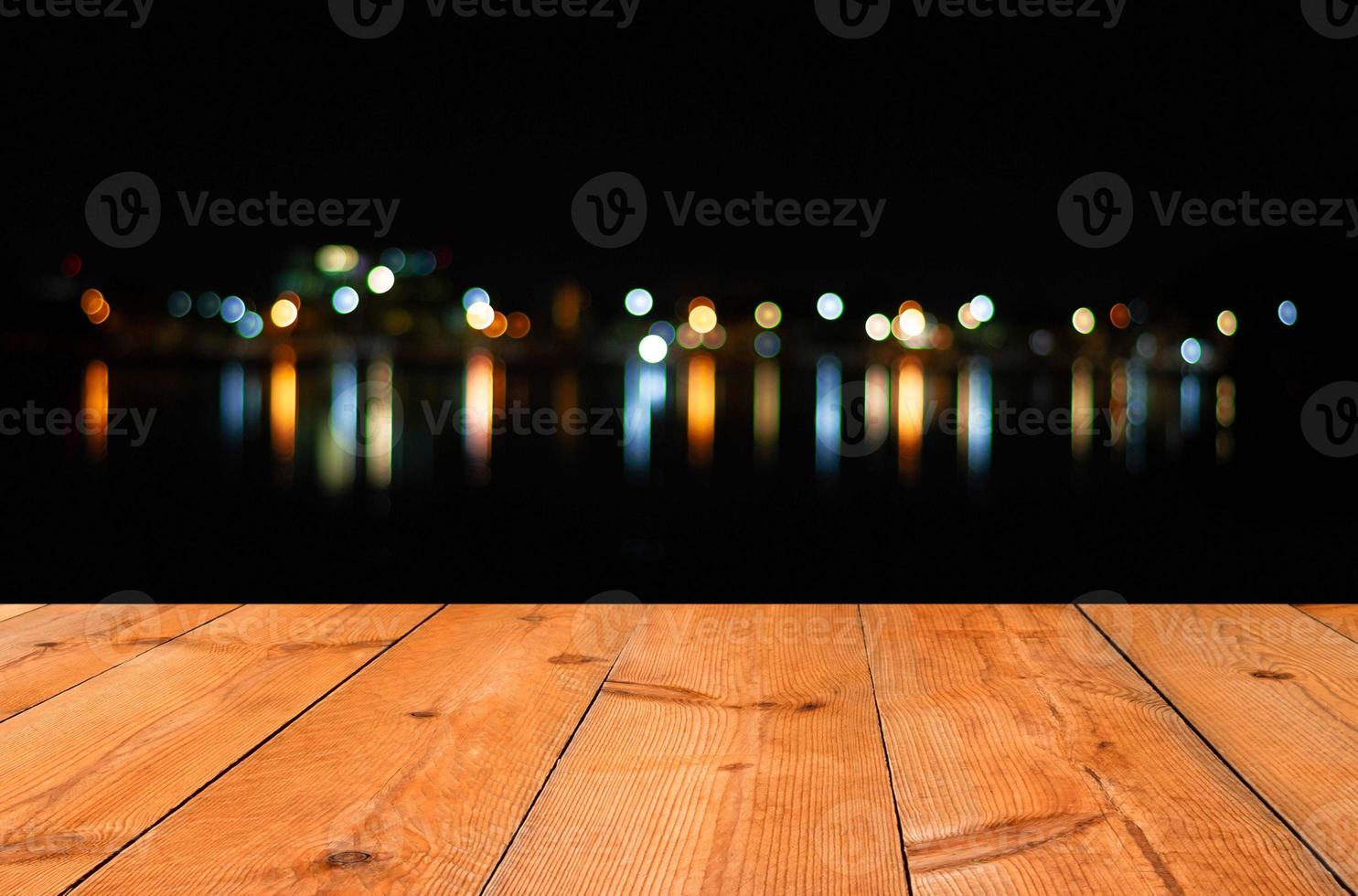 perspective wooden board over blur bokeh photo