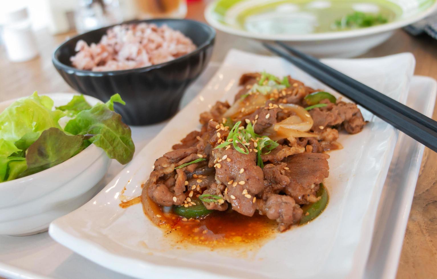 stir fried korean pork dish 13394657 Stock Photo at Vecteezy