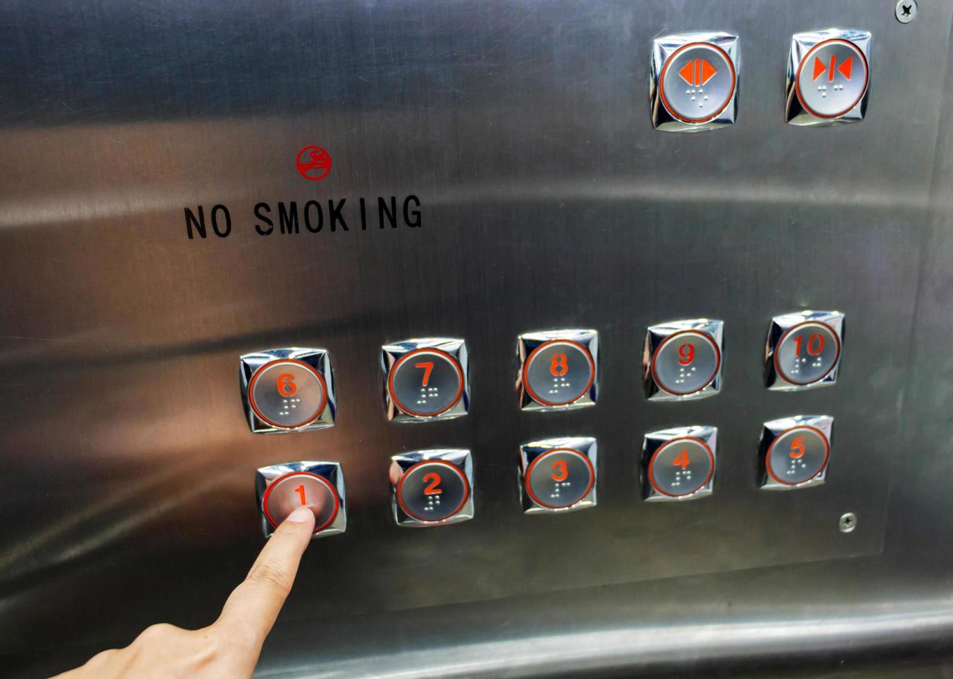 finger pressing on elevator button photo