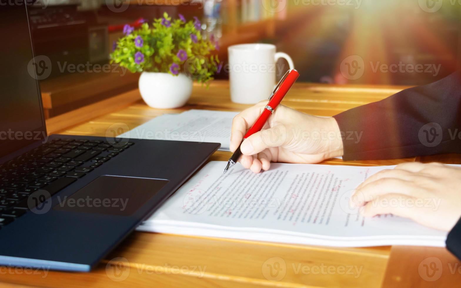 editing blur text on desk in office photo