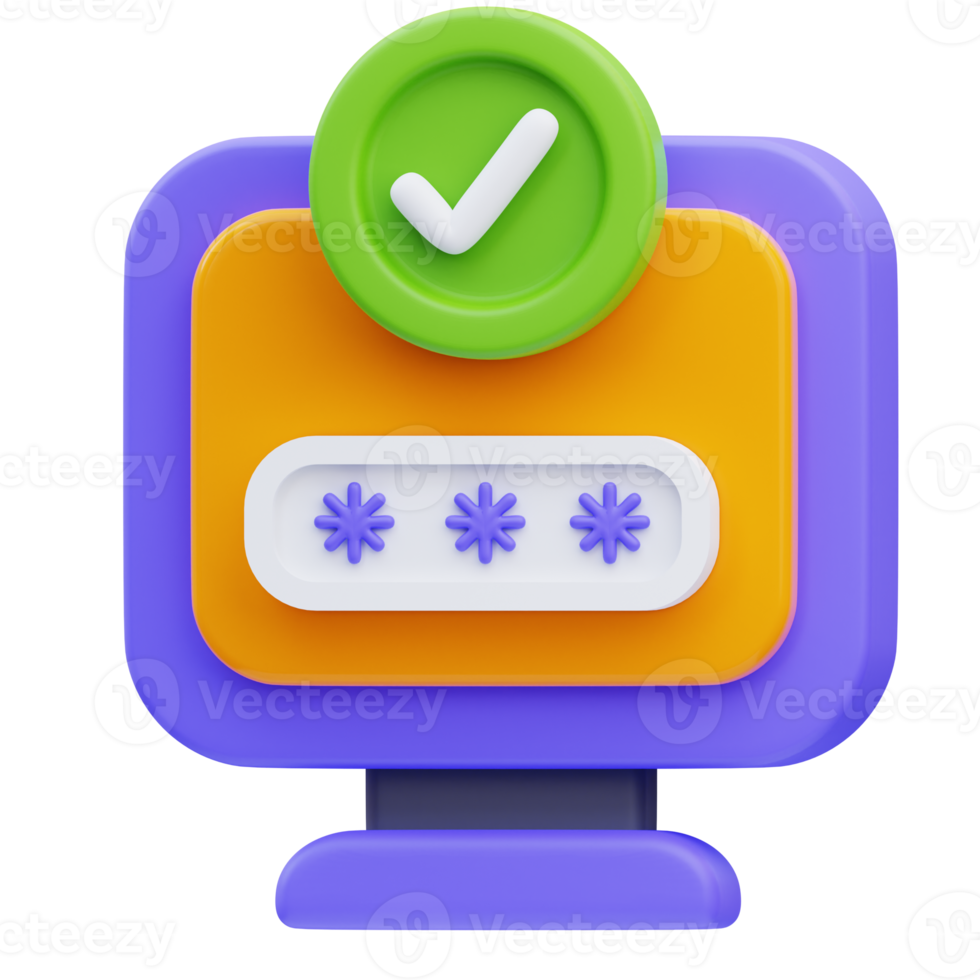 3d rendering of verified password cyber security icon illustration png