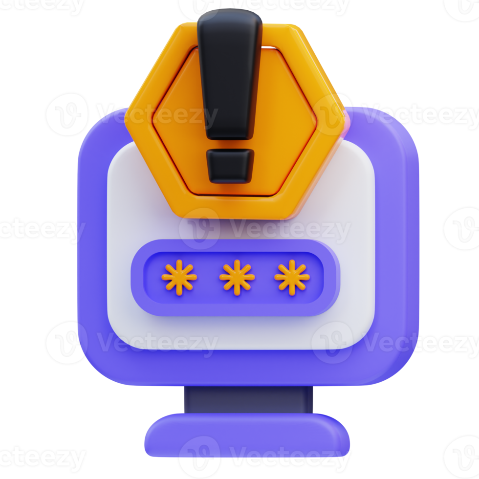 3d rendering of cyber security icon illustration wrong password warning png