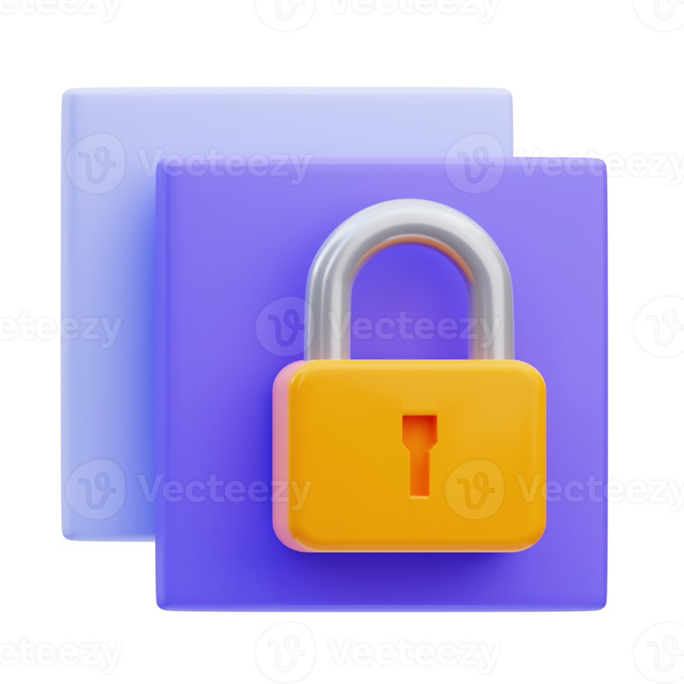 Representación de ilustración de icono de seguridad cibernética en capas 3d png