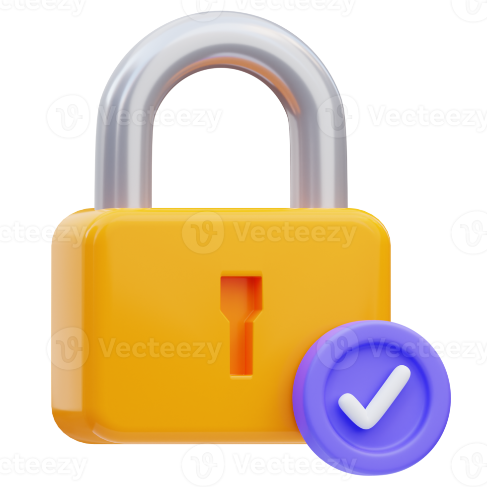 3d verified padlock cyber security icon illustration rendering png