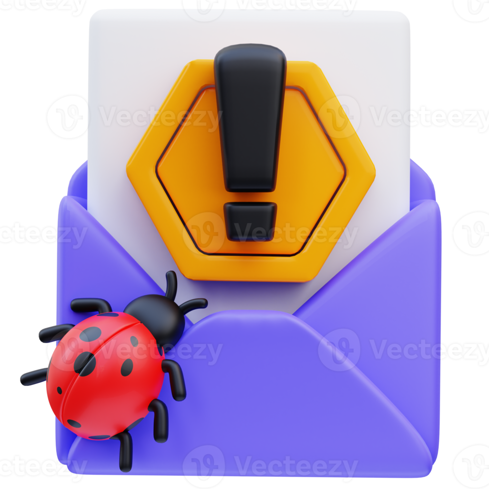 3d rendering of unsafe email cyber security icon illustration png