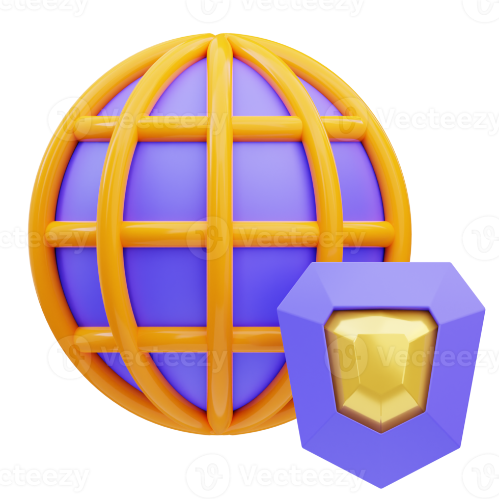 3d rendering of internet cyber security icon illustration safe protected png