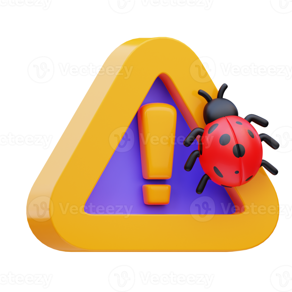 3d rendering of cyber security icon illustration bug warning png