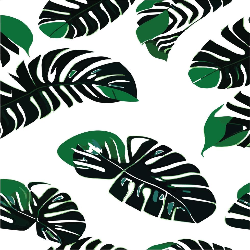 green monstera pattern white background. exotic pattern with tropical leaves. Vector illustration. monstera leaf pattern. Tropical palm leaves. Exotic design fabric, textile print, wrapping paper