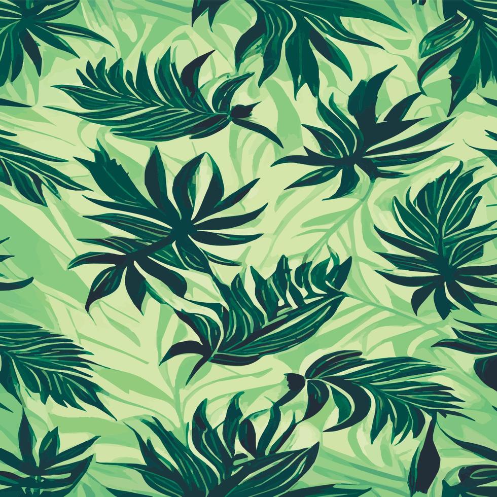 ilustración de vector de selva con patrón de hojas tropicales. impresión de verano de moda. exótico patrón sin costuras. hojas tropicales turquesas y verdes. fondo de pantalla de la jungla exótica.