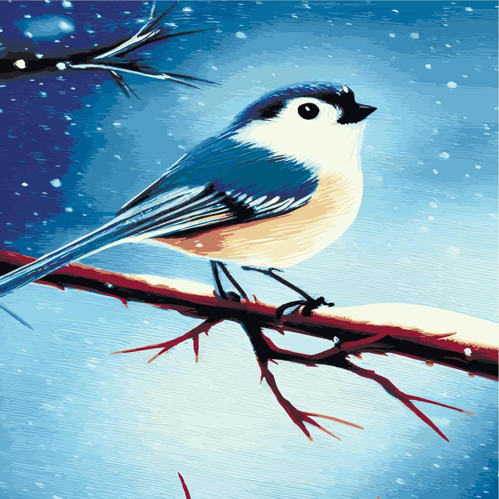 vector realista ilustración vectorial detallada ramas de pájaros de invierno. elementos de diseño de invierno navidad, vacaciones. rama sentada. fondo de invierno. rama de árbol sin hojas con pájaros voladores.