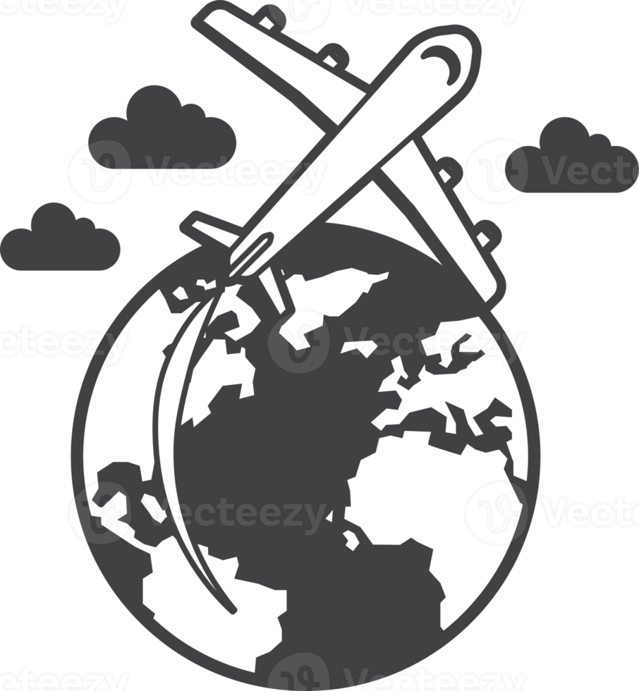 Airplanes are flying around the world illustration in minimal style png