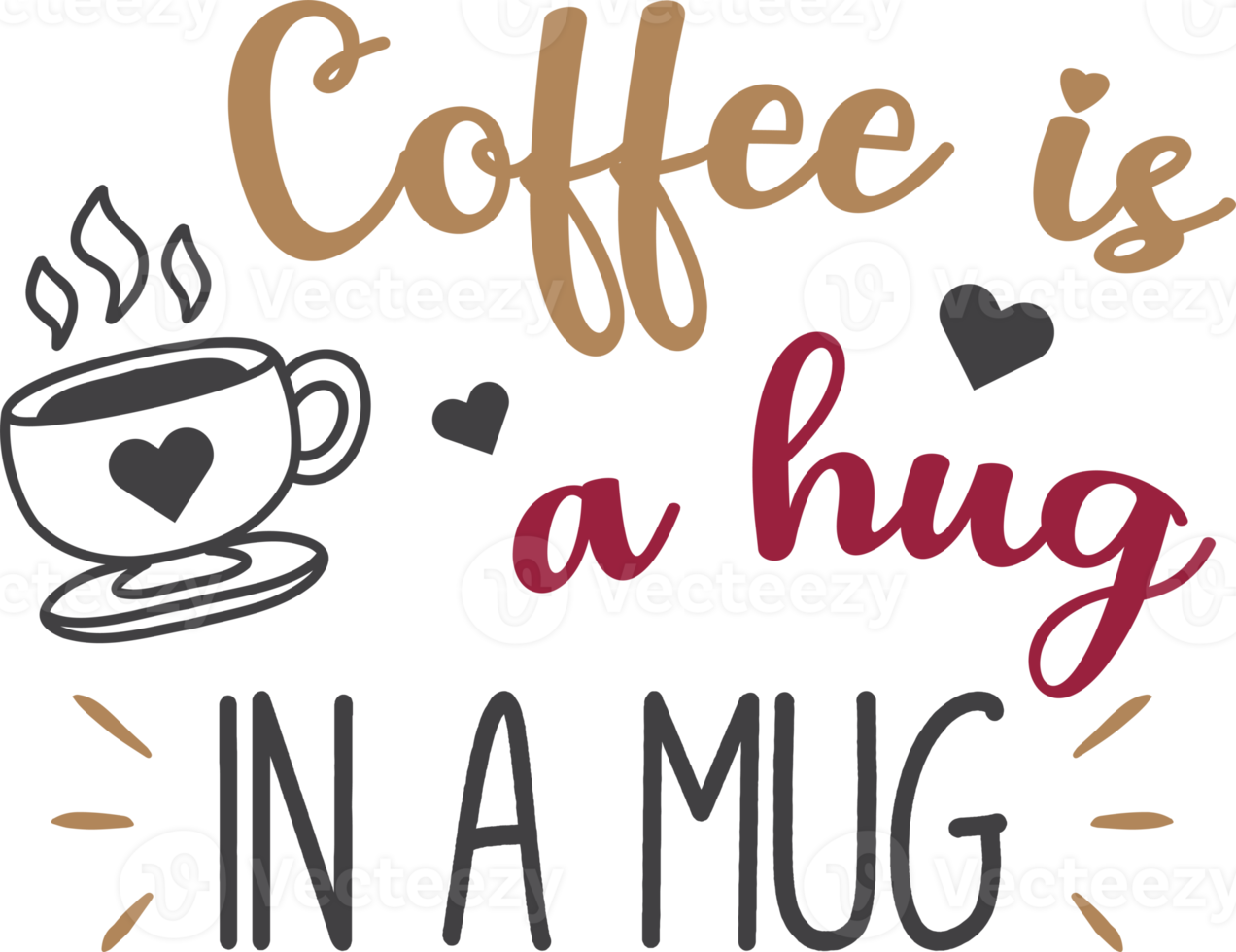 el café es un abrazo en una taza con letras y una ilustración de cita de café png