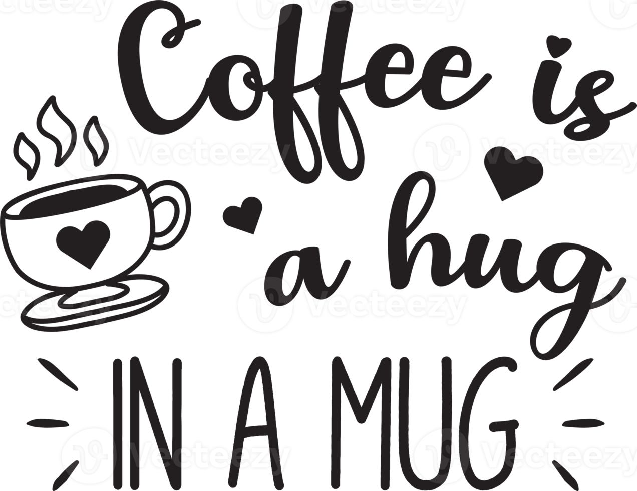 caffè è un' abbraccio nel un' boccale lettering e caffè citazione illustrazione png