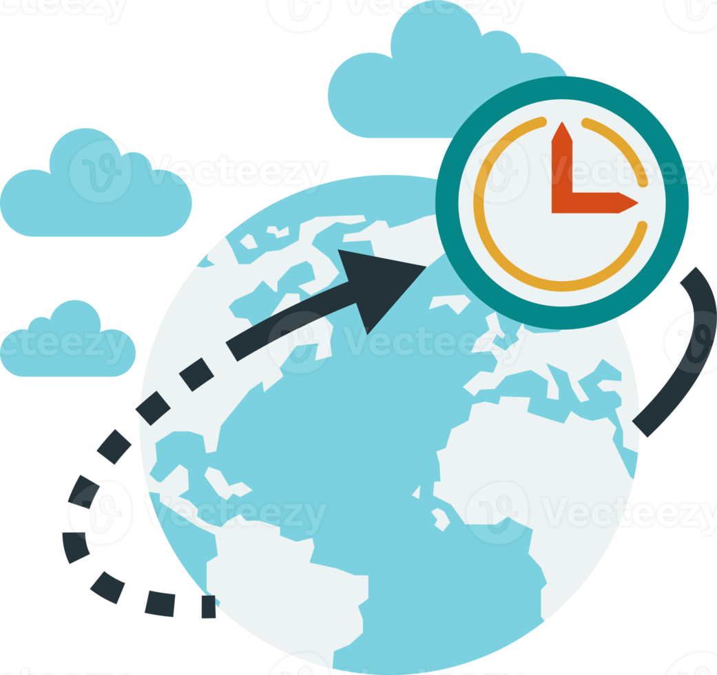 world and clock illustration in minimal style png