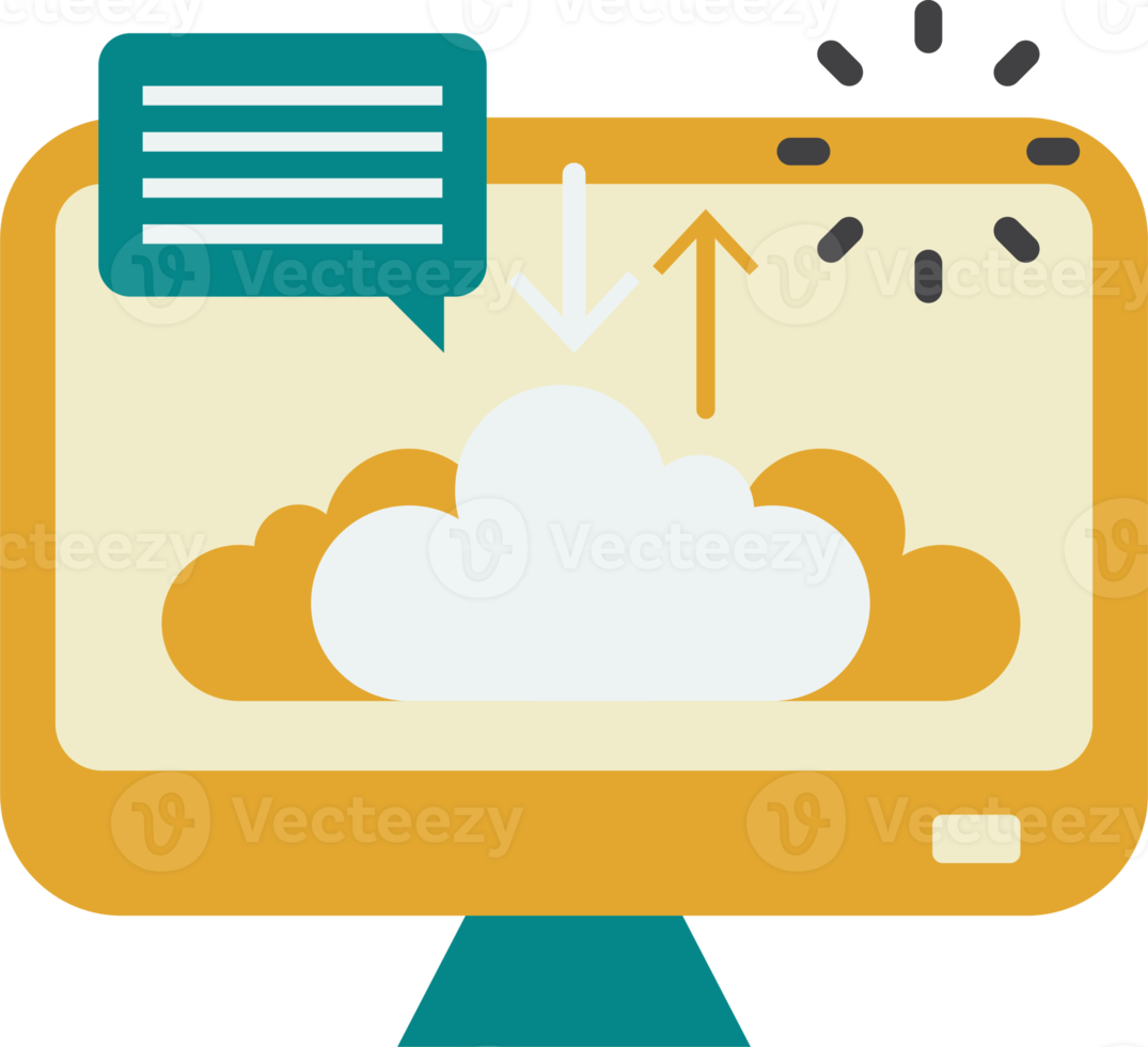 Uploading data by a desktop computer illustration in minimal style png