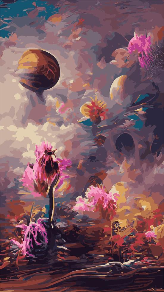 surreal pattern of bright floral blot as a background, Abstract vintage ornamental psychedelic pattern with floral motifs. Amazing vector tropical flowers