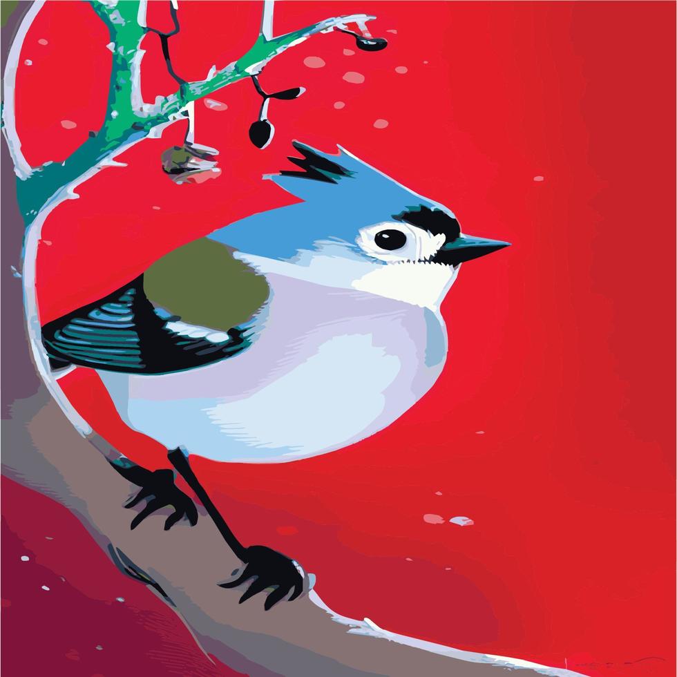 vector realista ilustración vectorial detallada ramas de pájaros de invierno. elementos de diseño de invierno navidad, vacaciones. rama sentada. fondo de invierno. rama de árbol sin hojas con pájaros voladores.