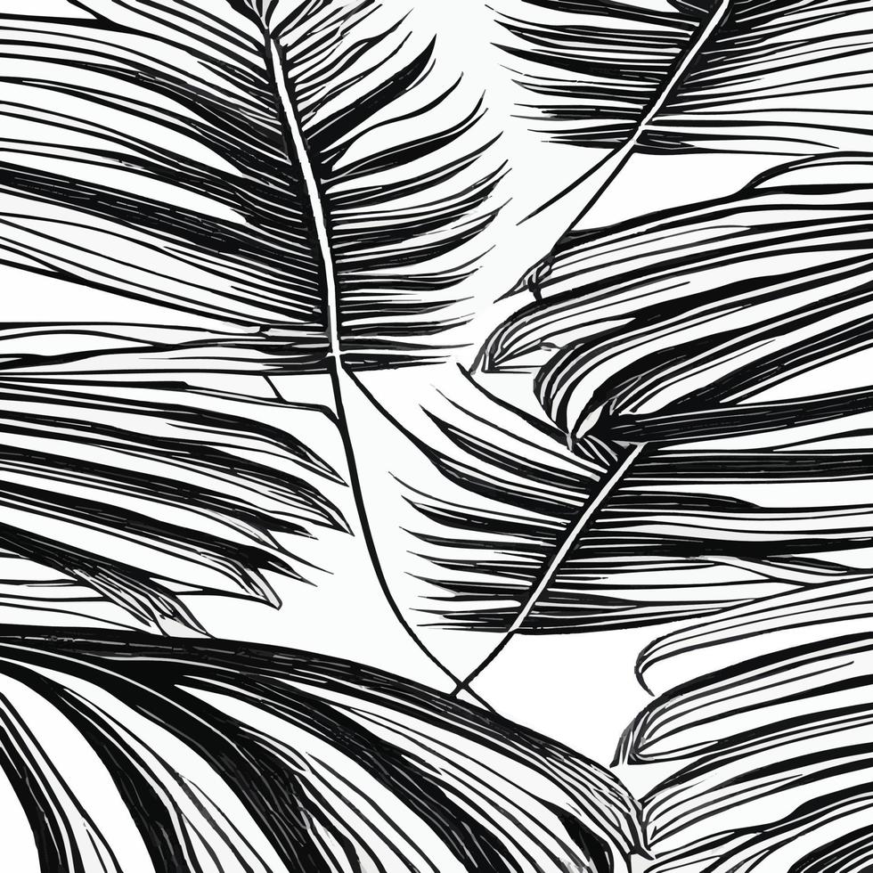 Exotic leaves seamless pattern in black and white. Stylish abstract vector decorative background. Tropical palm leaves, jungle leaf seamless vector floral pattern. Grunge tropical style wallpaper.