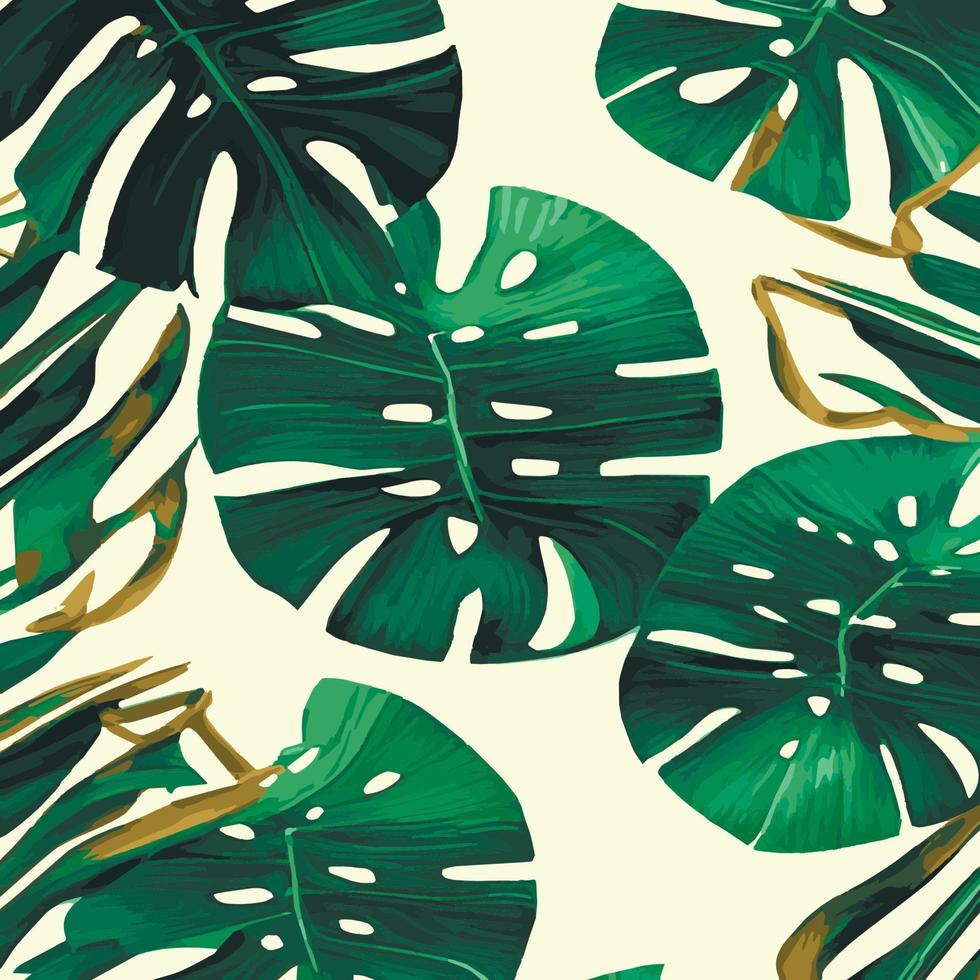 ilustración de vector de selva con patrón de hojas tropicales. impresión de verano de moda. exótico patrón sin costuras. hojas tropicales turquesas y verdes. fondo de pantalla de la jungla exótica.