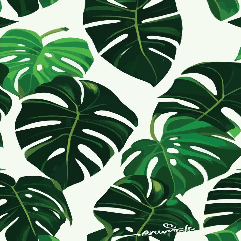 green monstera pattern white background. exotic pattern with tropical leaves. Vector illustration. monstera leaf pattern. Tropical palm leaves. Exotic design fabric, textile print, wrapping paper