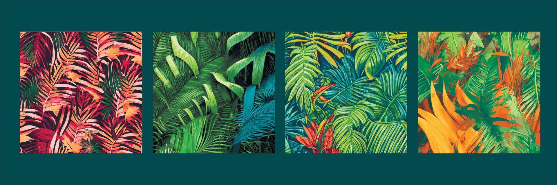 ilustración de vector de selva con patrón de hojas tropicales. impresión de verano de moda. exótico patrón sin costuras. hojas tropicales turquesas y verdes. fondo de pantalla de la jungla exótica.