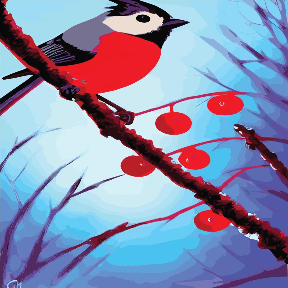 vector realista ilustración vectorial detallada ramas de pájaros de invierno. elementos de diseño de invierno navidad, vacaciones. rama sentada. fondo de invierno. rama de árbol sin hojas con pájaros voladores.